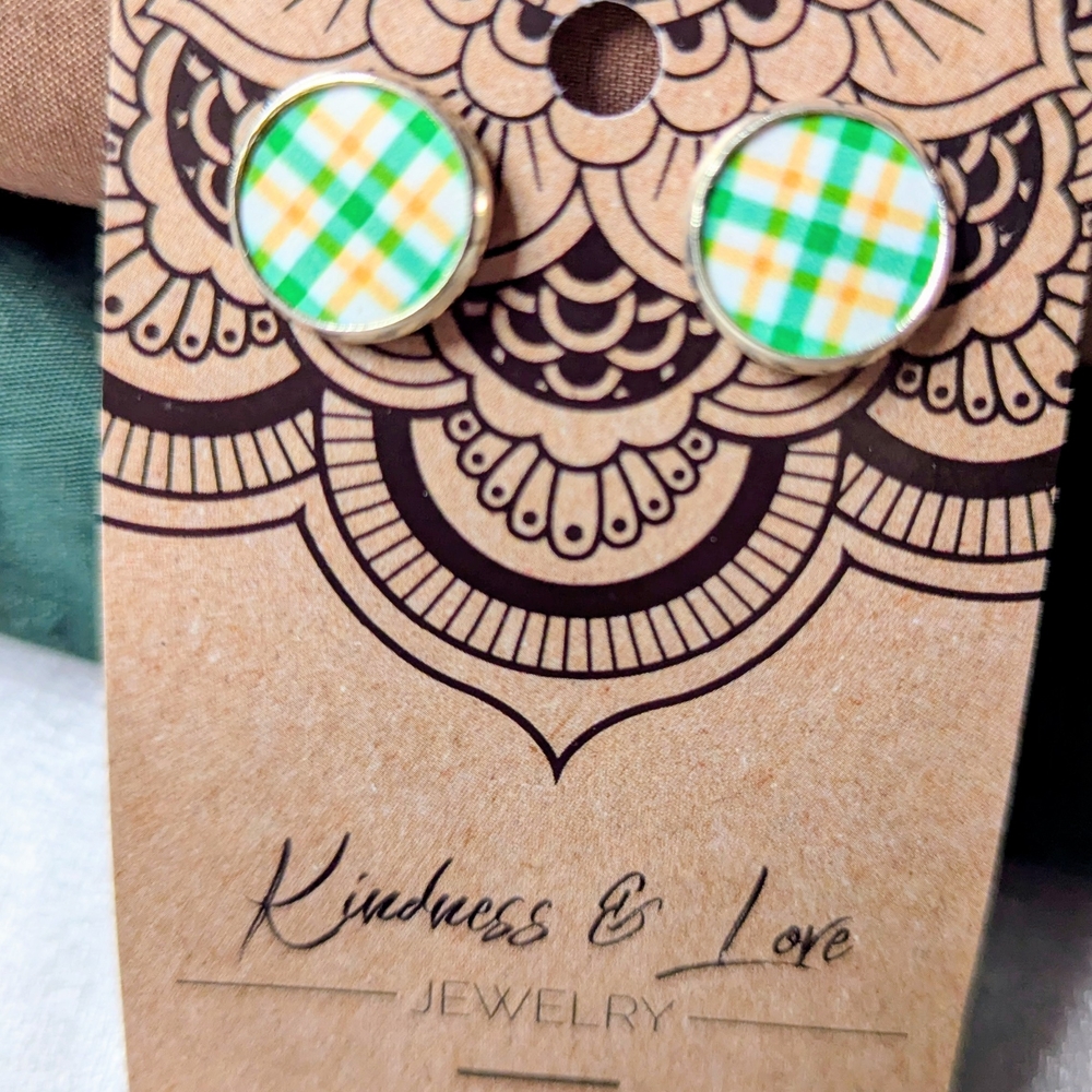 Plaid Earrings - Green and Yellow